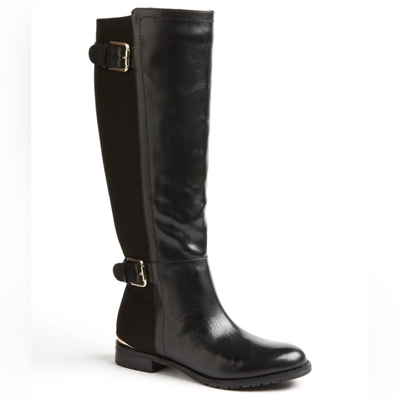 Isaac Mizrahi New York Amit Black Leather Front Riding Boots Size 6M W/ Box - Picture 1 of 15